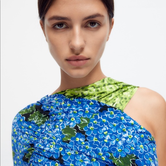 ZARA BLOGGERS FAVE MIX PRINT FLORAL DRAPED MIDI DRESS - Picture 9 of 11